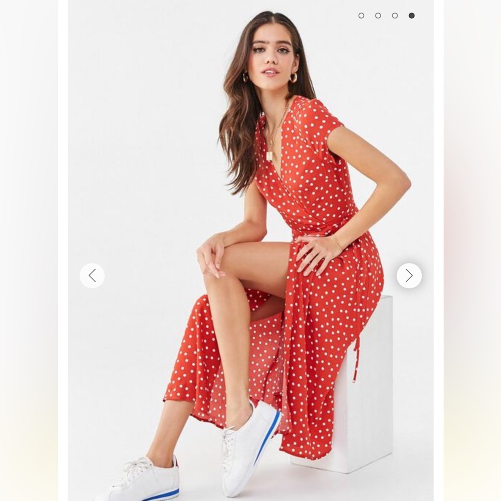 NWOT Red and White Polka Dot Print Wrap Dress